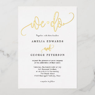 Relieve Metalizado Invitación de boda con caligrafía real de hoja met