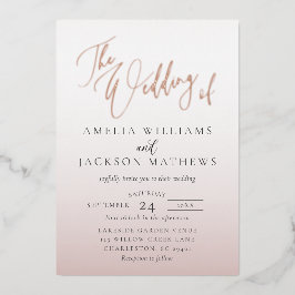 Relieve Metalizado Invitación de Boda con Caligrafía y Hoja de Oro Ro