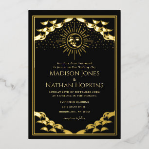 Relieve Metalizado Invitación de boda con carta de tarot del sol y la