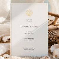 Invitación de boda con conchas de mar doradas eleg