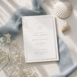Relieve Metalizado Invitación de boda con conchas marinas y papel de