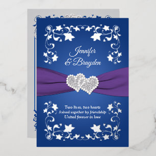 Relieve Metalizado Invitación de boda con corazones unidos y flores d