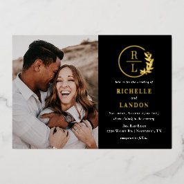 Relieve Metalizado Invitación de boda con corona de moda en hoja de e
