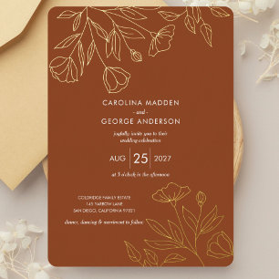 Relieve Metalizado Invitación de boda con delicados contornos florale