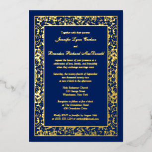 Relieve Metalizado Invitación de boda con filigrana floral de lámina