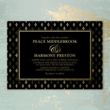 Invitación de boda con foil dorado y negro Forever