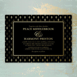 Relieve Metalizado Invitación de boda con foil dorado y negro Forever