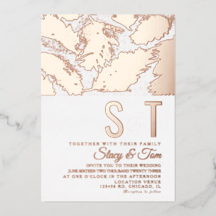 Relieve Metalizado Invitación de boda con foil prensado Ampersand y p