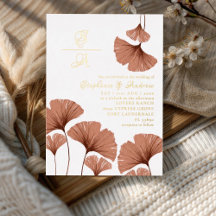 Invitación de boda con follaje de terracota dorada