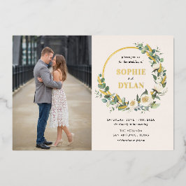 Relieve Metalizado Invitación de boda con foto de aro floral HOJA DE