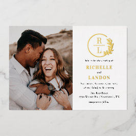 Relieve Metalizado Invitación de boda con foto de corona de tendencia