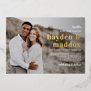Relieve Metalizado Invitación de Boda con Foto de HOJA METÁLICA REAL 