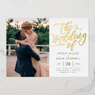 Relieve Metalizado Invitación de boda con foto de lámina de oro real 