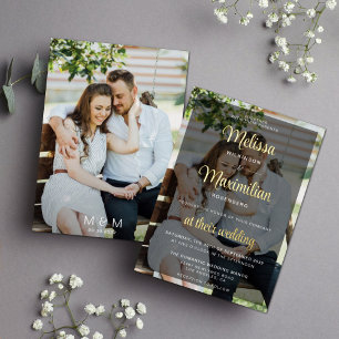 Relieve Metalizado Invitación de boda con fotos de escritura en oro m