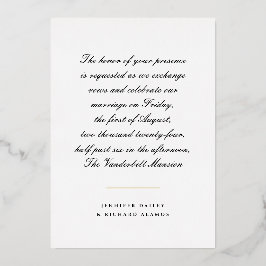 Relieve Metalizado Invitación de boda con guión dorado, negro y blanc