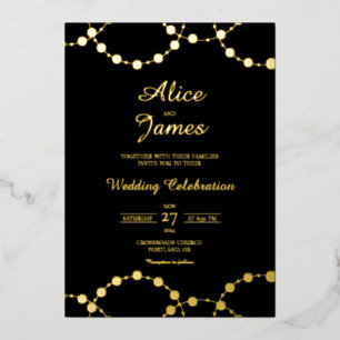 Relieve Metalizado Invitación de boda con guirnalda de cuentas de oro