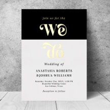 Invitación de boda con hoja de oro atrevida y retr