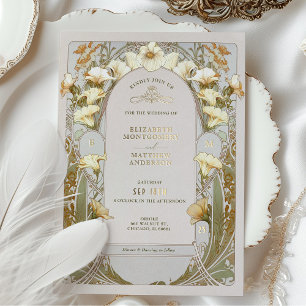 Relieve Metalizado Invitación de Boda con Hoja de Oro Calla Lily de M