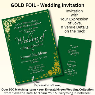 Relieve Metalizado Invitación de boda con hoja de oro esmeralda verde