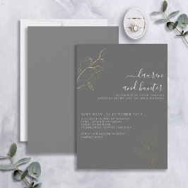 Relieve Metalizado Invitación de boda con hoja de oro y escritura gri