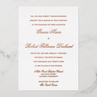 Relieve Metalizado Invitación de Boda con Hojas Clásicas
