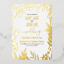 Relieve Metalizado Invitación de boda con hojas de oro