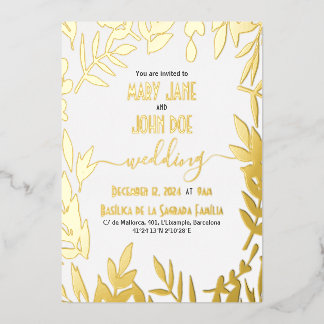 Relieve Metalizado Invitación de boda con hojas de oro