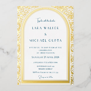 Relieve Metalizado Invitación de Boda con Hojuela Prestigiosa