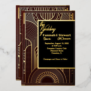 Relieve Metalizado invitación de boda con lámina art déco