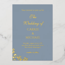 Relieve Metalizado Invitación de boda con lámina azul polvoriento
