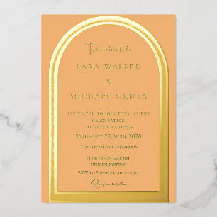 Relieve Metalizado Invitación de boda con lámina de arco naranja clar