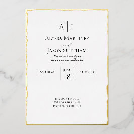Relieve Metalizado Invitación de boda con lámina de borde Deckle