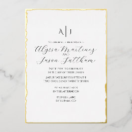 Relieve Metalizado Invitación de boda con lámina de borde Deckle