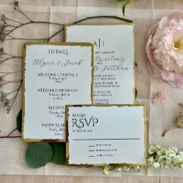 Relieve Metalizado Invitación de boda con lámina de borde Deckle
