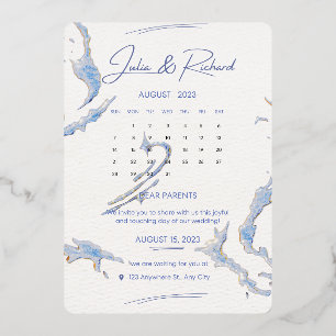 Relieve Metalizado Invitación de boda con lámina de calendario de acu