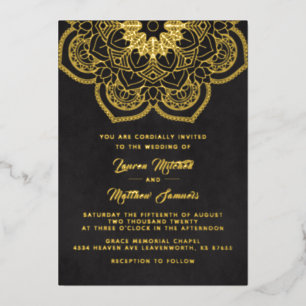 Relieve Metalizado Invitación de boda con lámina de mandala dorada