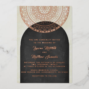 Relieve Metalizado Invitación de boda con lámina de mandala dorada