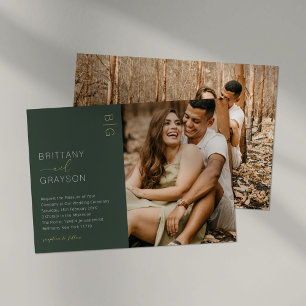 Relieve Metalizado Invitación de boda con lámina de Modern Moss Green