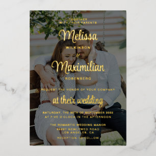 Relieve Metalizado Invitación de boda con lámina de oro de escritura