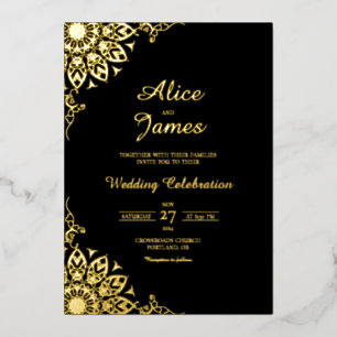 Relieve Metalizado Invitación de boda con lámina de oro negro clásico