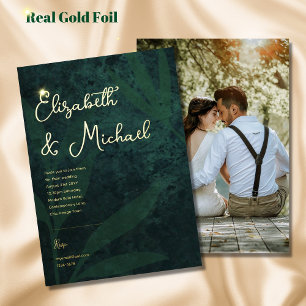 Relieve Metalizado Invitación de boda con lámina de oro verde premium
