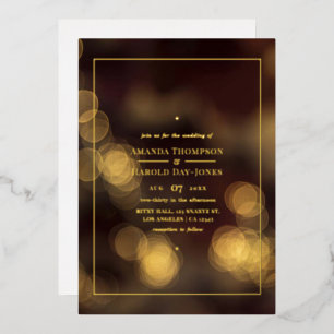 Relieve Metalizado Invitación de boda con lámina de oro y bokeh