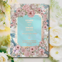 Invitación de boda con lámina de peonía azul vinta