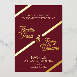 Relieve Metalizado Invitación de boda con lámina diagonal en negrita