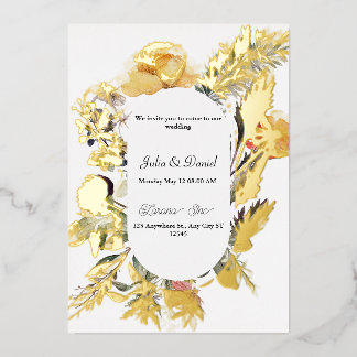 Relieve Metalizado Invitación de boda con lámina floral de flores sil