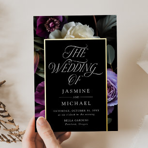 Relieve Metalizado Invitación de boda con lámina floral gótica temper