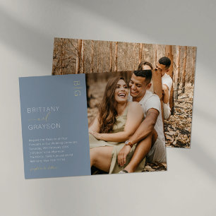 Relieve Metalizado Invitación de boda con lámina moderna en azul polv