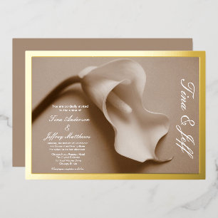 Relieve Metalizado invitación de boda con lirio de calla de lámina re