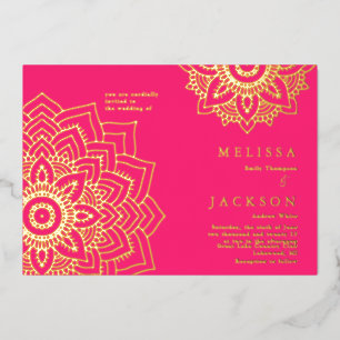 Relieve Metalizado Invitación de boda con mandala dorado delicado ros