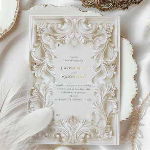 Relieve Metalizado Invitación de boda con marco de elegancia barroca